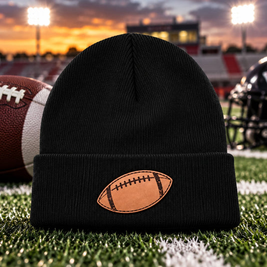 Football Leather Patch Knit Beanie