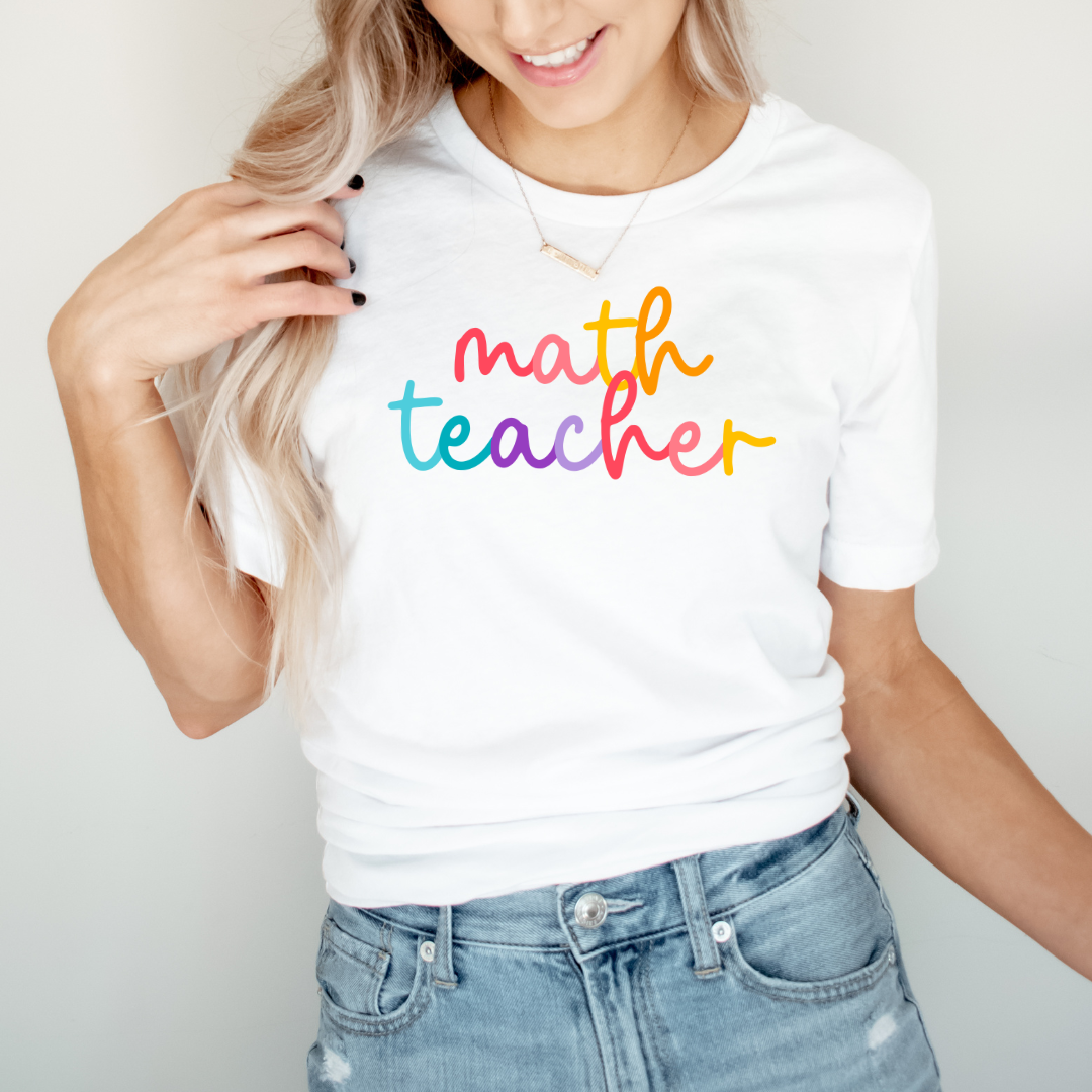 Math Teacher Colored Cursive