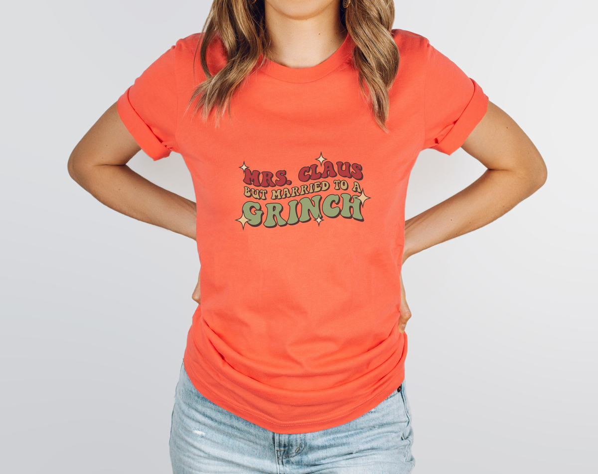 Mrs. Claus but Married to a Grinch Women Crew Neck Orange